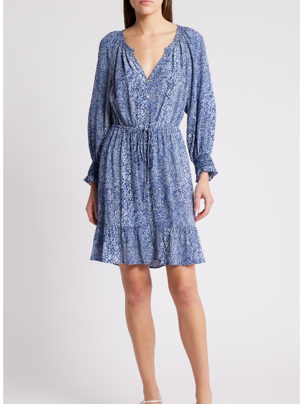 Rails Eliza Snakeskin Print Long Sleeve Dress Navy Python Size M